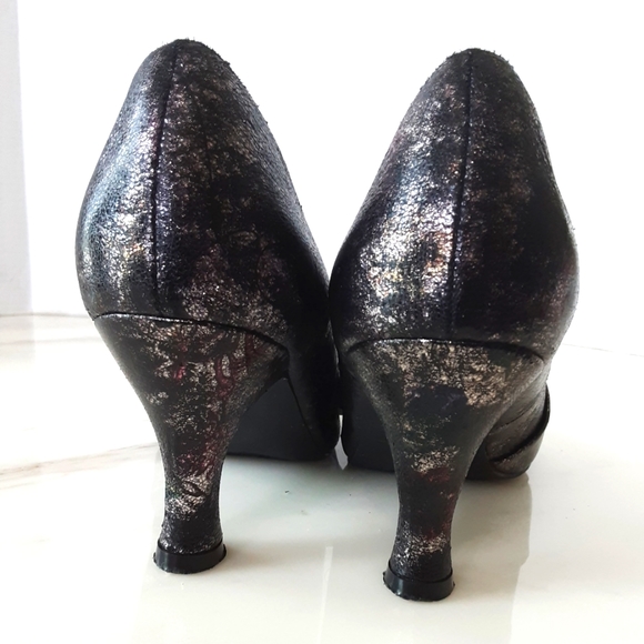 BELLINE BLACK FLORAL BOW METALLIC DRESS SHOE SZ 7 - Picture 6 of 8